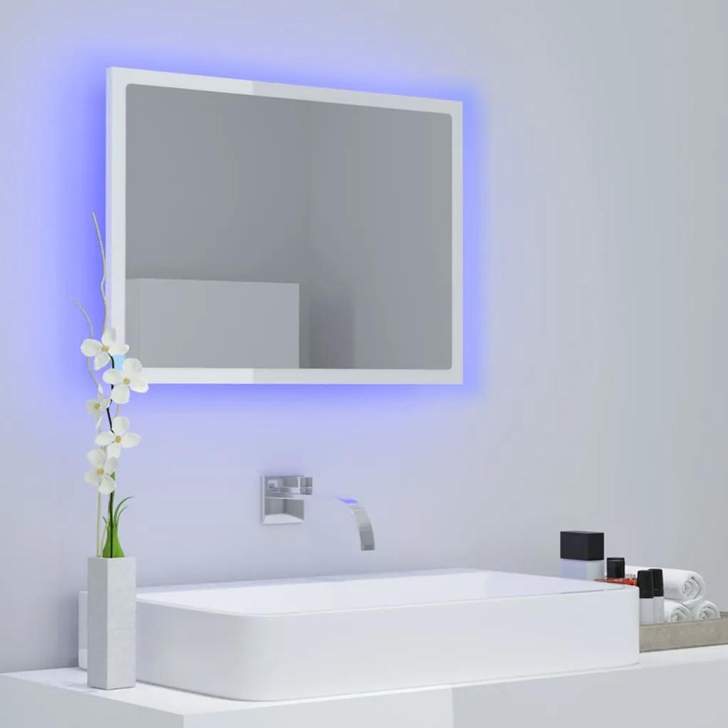 Oglinda de baie cu LED, alb extralucios, 60x8,5x37 cm Alb foarte lucios