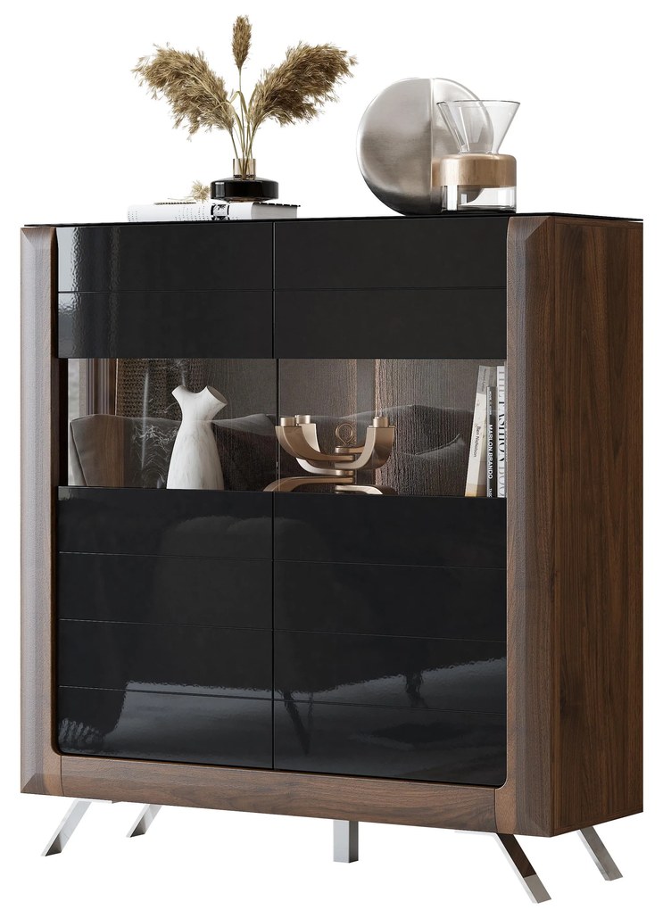 Vitrină Kassie Typ 42 (negru lucios + nuc columbia) (cu iluminat). 1108365