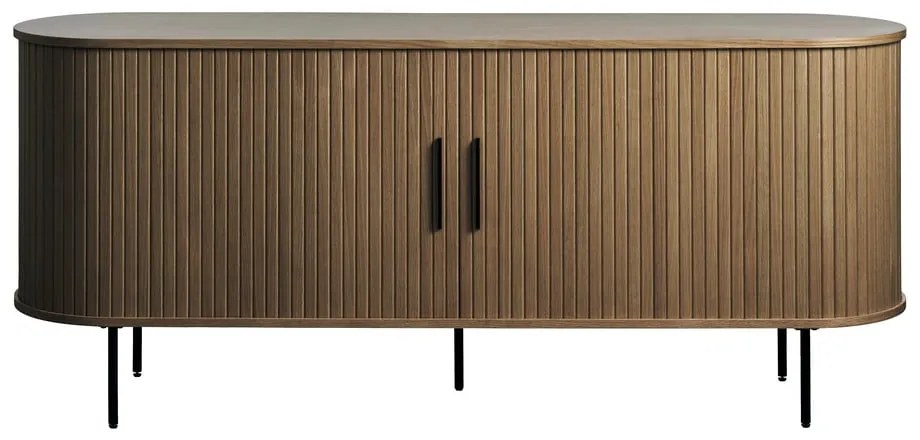 Comodă maro cu aspect de lemn de stejar cu ușă glisantă 180x76x45 cm Nola – Unique Furniture