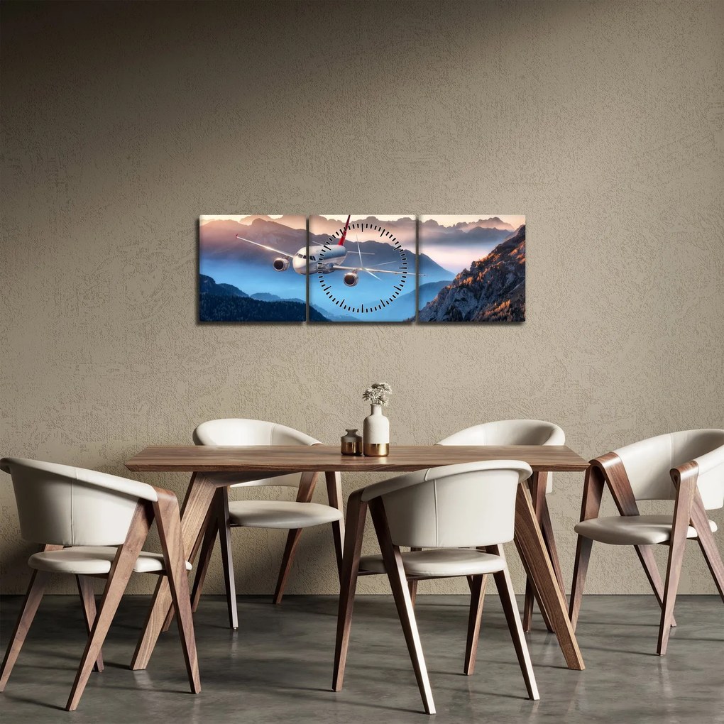 Tablou - Avion peste crestele montane (cu ceas) (90x30 cm)