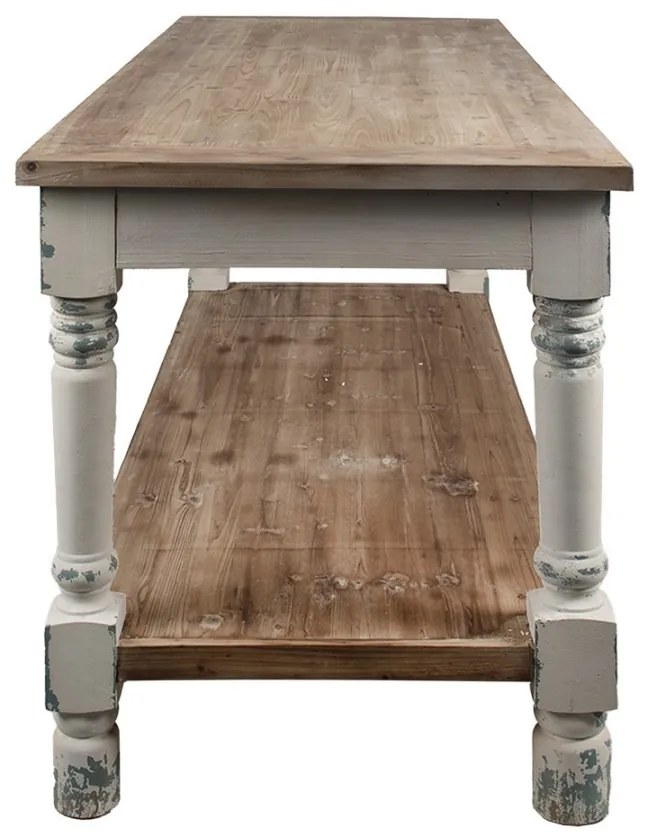 Masă de prezentare shabby chic, cu finisaj alb antichizat, Clarisse, 180x70x85 cm