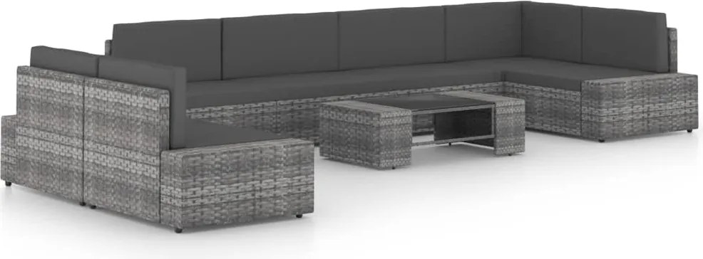 vidaXL Set mobilier de grădină cu perne, 8 piese, gri, poliratan
