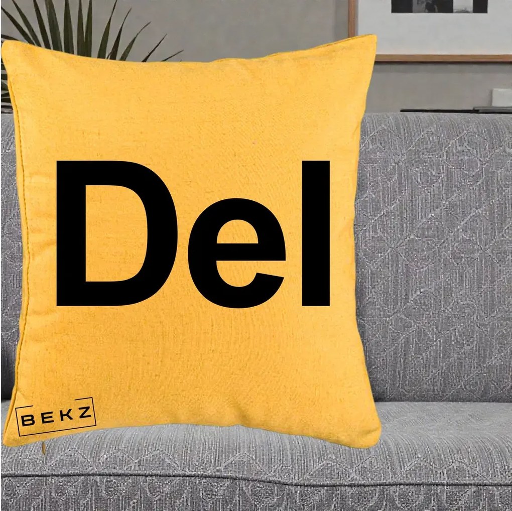 Perna Personalizata Tasta Del Tipografie Bold, 40x40 cm, Galben, Husa Detasabila, Perna Inclusa, BEKZ®