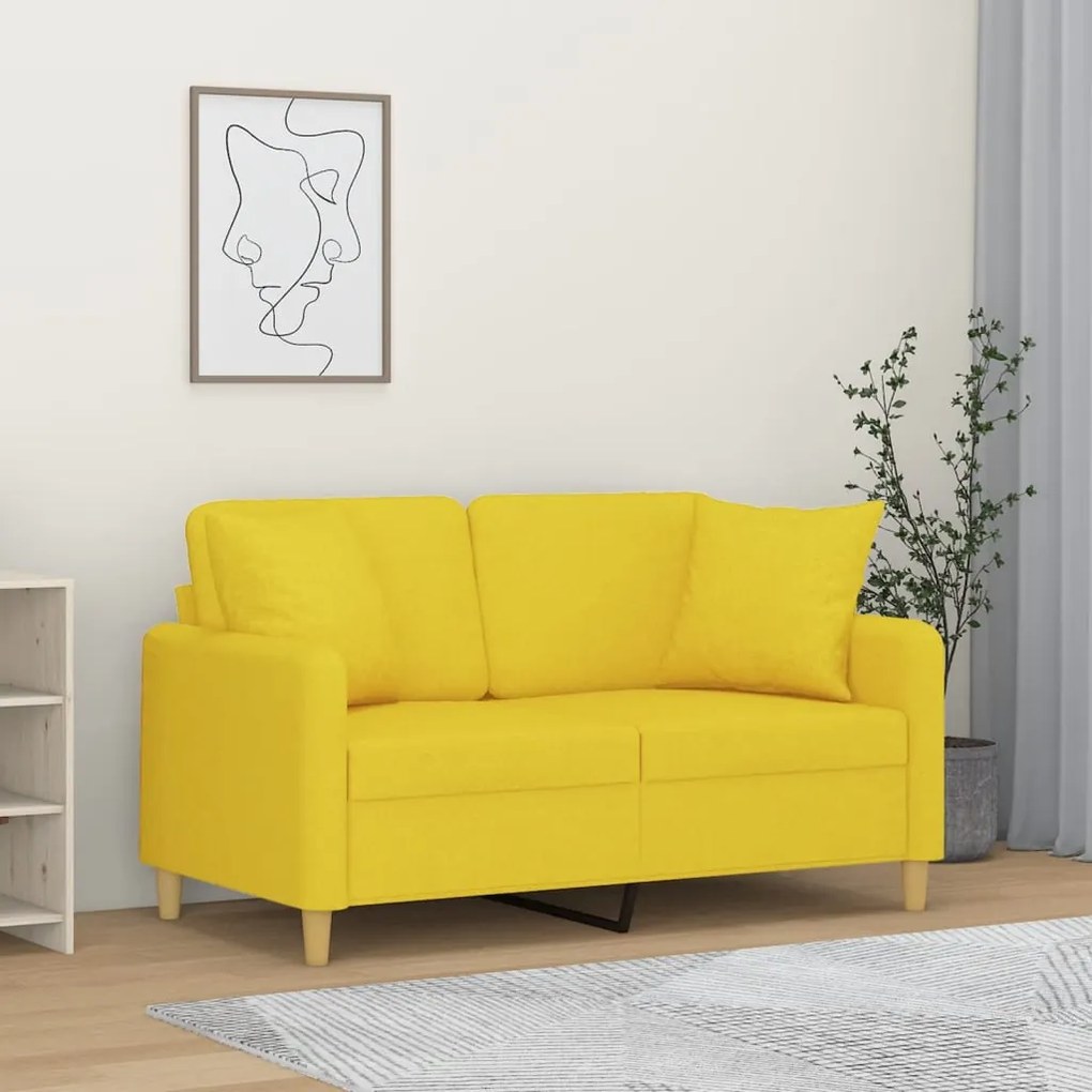 3200906 vidaXL Canapea cu 2 locuri cu pernuțe, galben deschis, 120 cm, textil