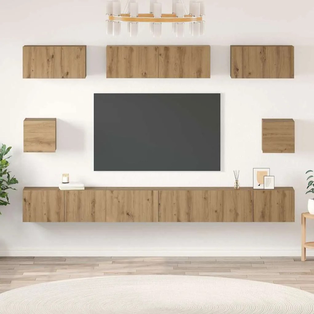 vidaXL Set dulap TV cu raft Pe perete Altele cu depozitare 8 pcs stejar artizanal