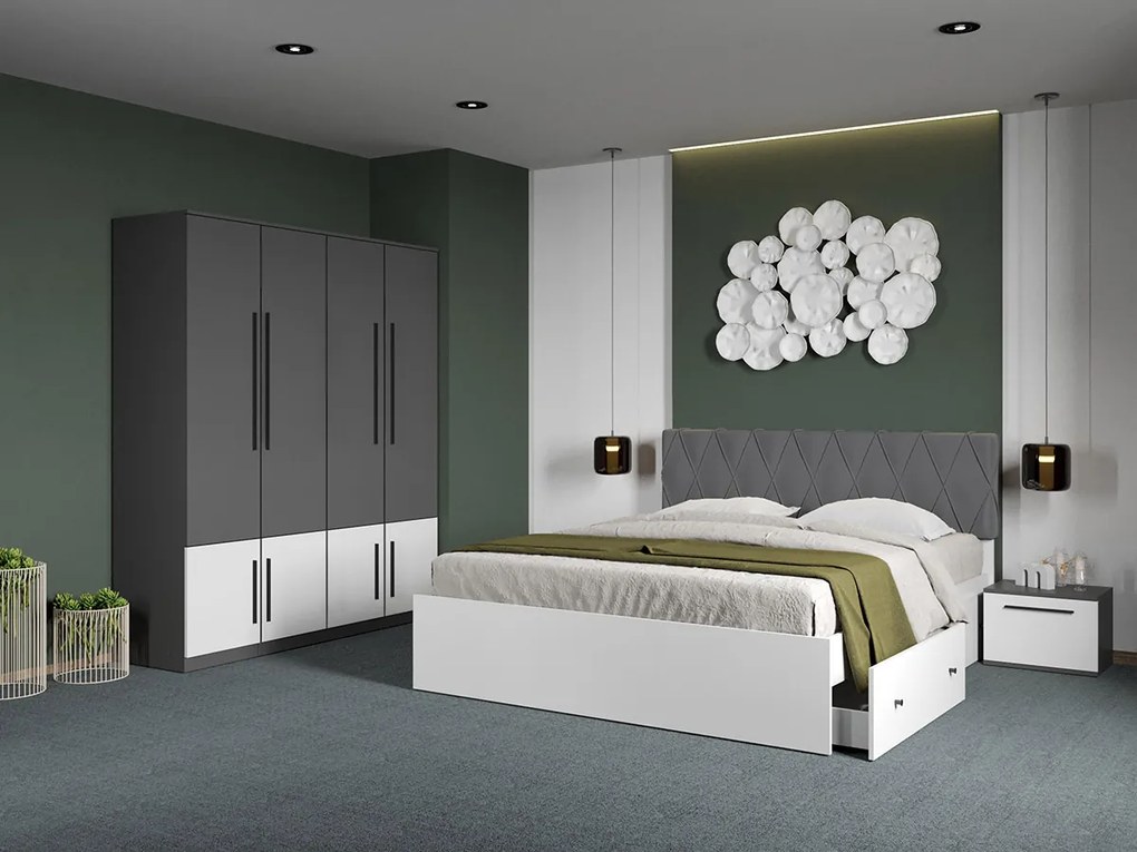 Set mobila dormitor 4 piese Gri/Alb Shape C06