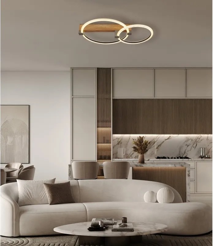 Plafoniera LED metal cu efect de lemn FLETCHER