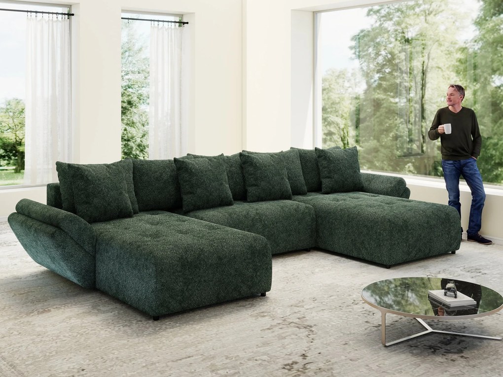 Colțar extensibil dumonde cu ladă de depozitare si sezut confortabil din spuma high-density, Berlin U Euphoria Verde 380x180 cm