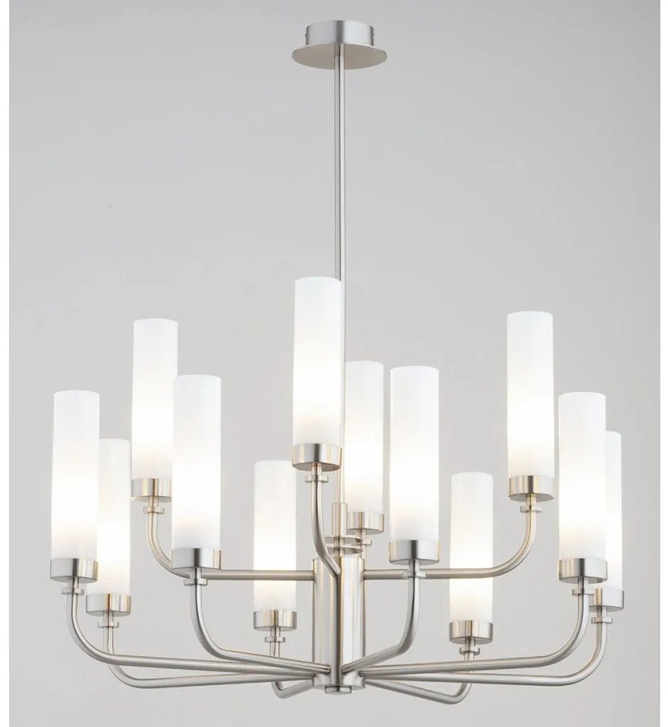 Candelabru 12 brate, otel nickel, sticla alb mat PRESTON 5087