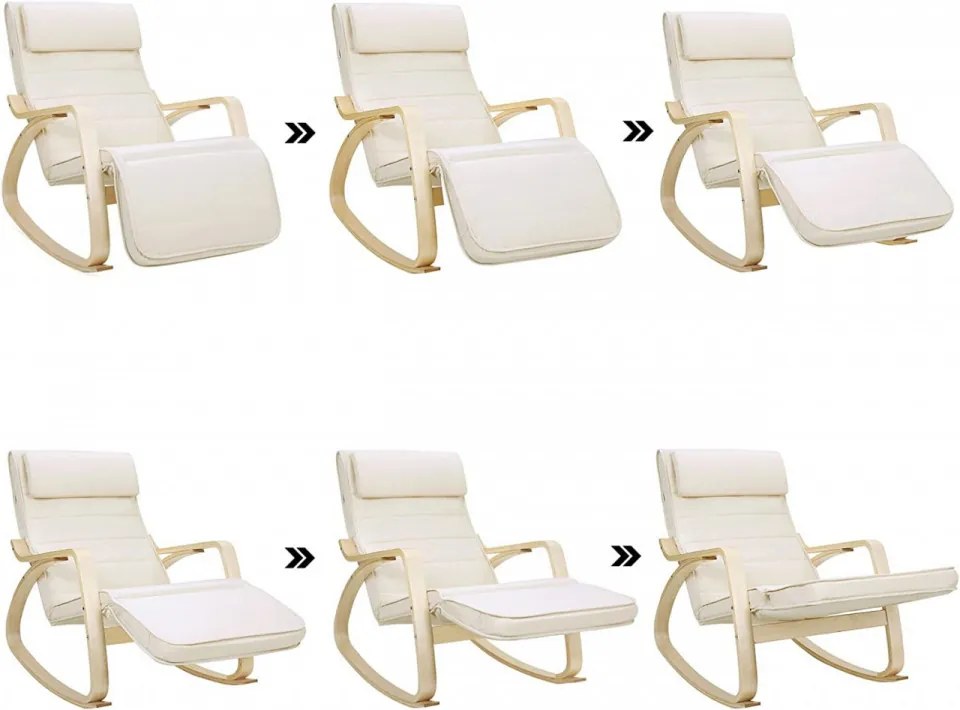 Fotoliu balansoar, lemn de mesteacan / textil, crem, Songmics, LYY10M