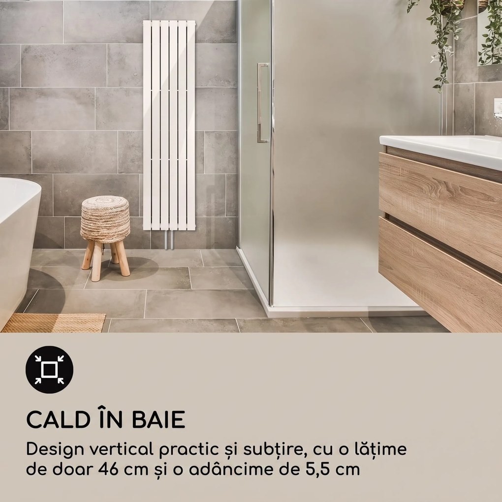 Blumfeldt Ontario 180 x 45 calorifer 1/2" racord lateral, montaj pe perete, slim, 485 watt