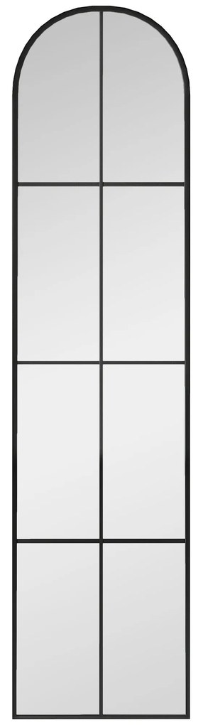 HOMCOM Oglindă mare de perete sau pe podea 40 x 160 cm de fereastră arcuită cu cadru metalic, film antifisurare, negru | Aosom Romania
