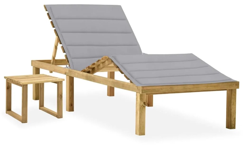 vidaXL Șezlong de grădină cu masă și pernă, lemn de pin tratat