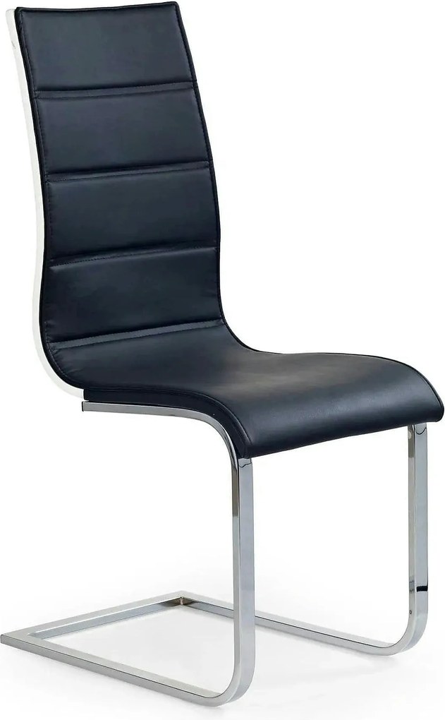 Scaun tapitat K104, negru/alb/crom, piele ecologica/metal, 42X58X99 cm