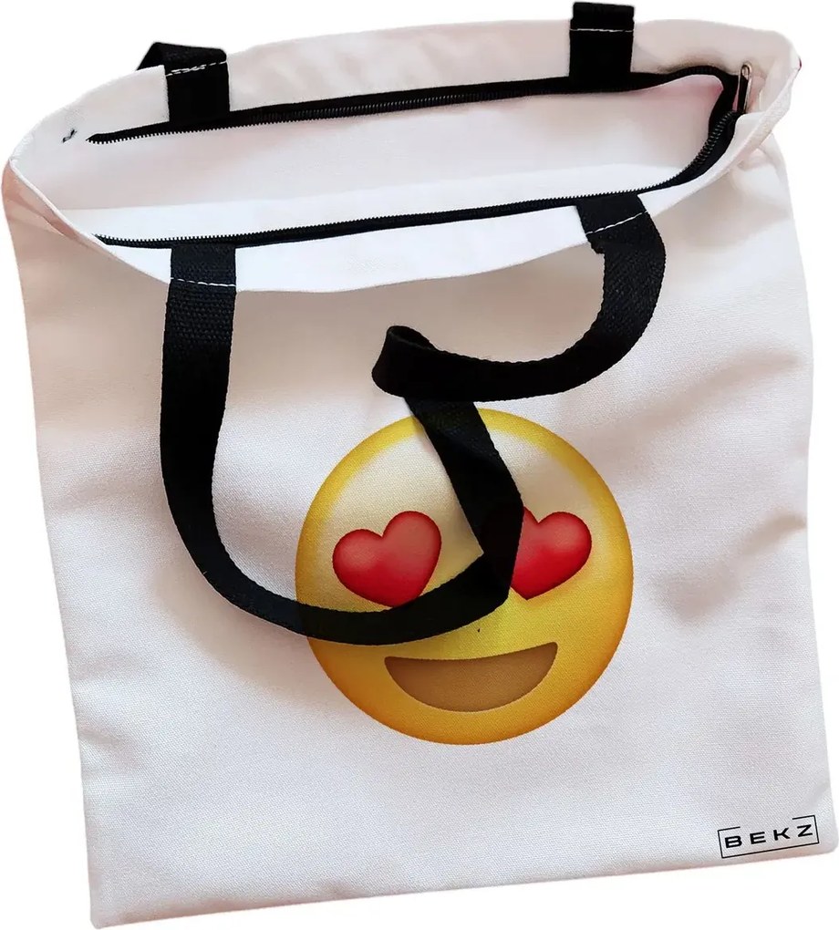 Sacosa de Panza pentru Cumparaturi, Geanta Tote, model Love, Cu fermoar, 38x34.5 cm, Alba, BEKZ®