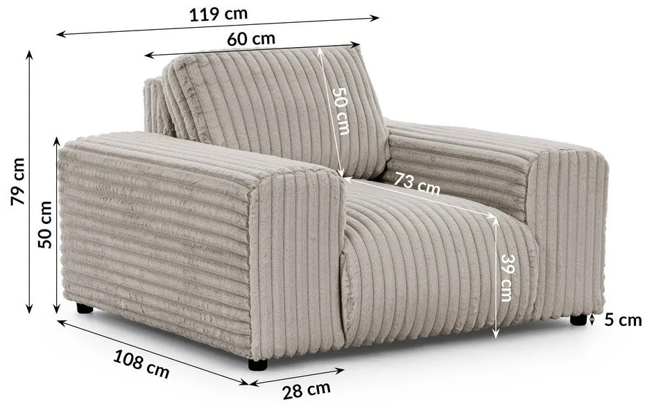 Fotoliu gri deschis cu tapițerie din catifea reiată Justin – Ropez