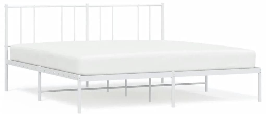352536 vidaXL Cadru de pat metalic cu tăblie, alb, 200x200 cm