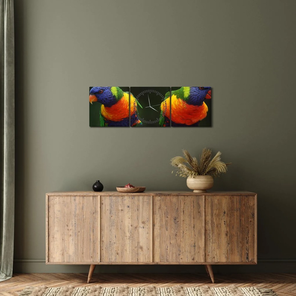 Tablou cu papagali (cu ceas) (90x30 cm)