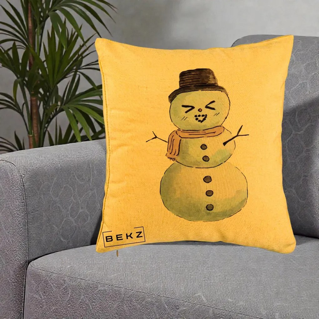 Perna Decorativa Om de Zapada Kawaii Haios, 40x40 cm, Galben, Husa Detasabila, Perna Inclusa, BEKZ®