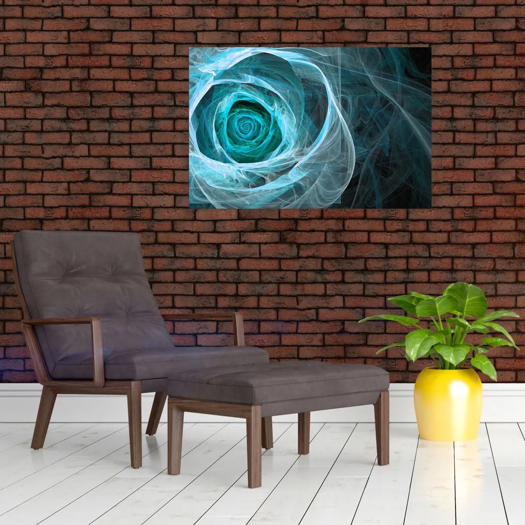 Tablou - Abstract trandafir albastru cu fundal negru (90x60 cm)