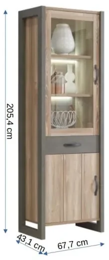 Vitrina Cu 2 Usi Si 1 Sertar Norvina, Gri Si Argintiu, 68 Cm