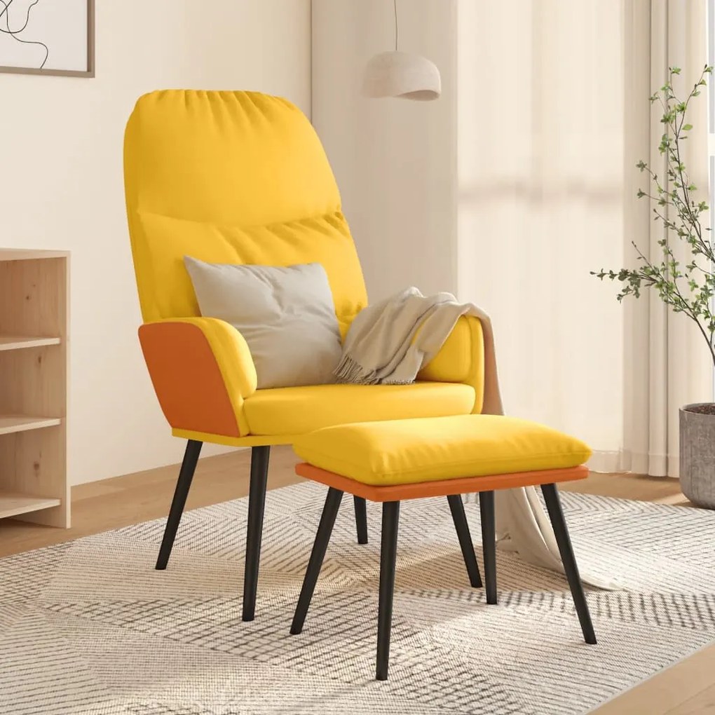 3097370 vidaXL Scaun relaxare cu taburet, galben muștar, textil