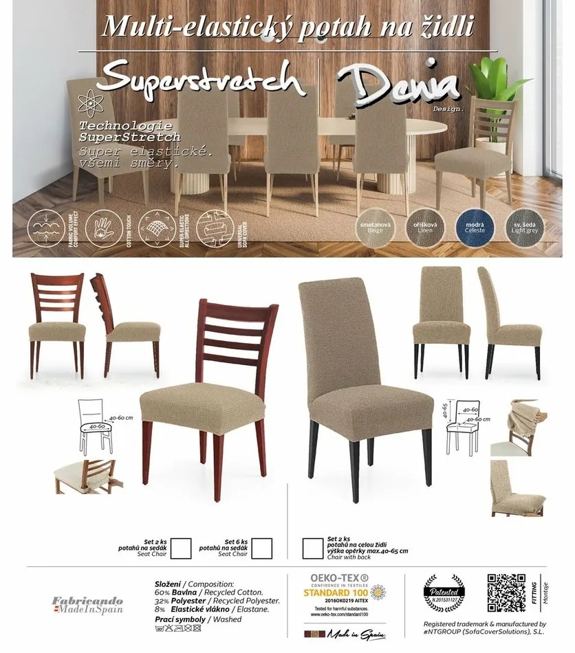 Husă scaun multielastică Denia gri deschis, 40 x 60 cm, set 2 buc.