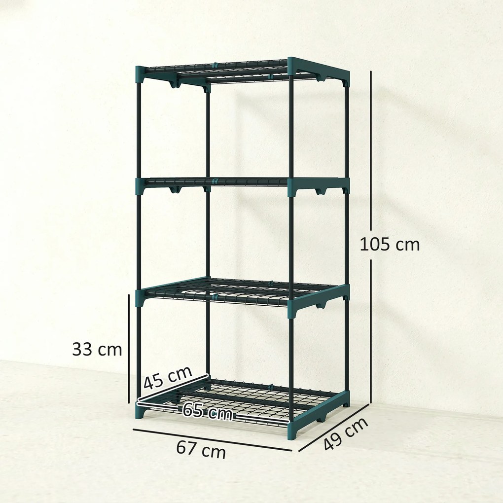 Outsunny Suport Vertical pentru Plante cu 4 Niveluri din Oțel și Plastic, Suport pentru Ghivece de Interior și Exterior, Grădină, Balcon, 67x49x105 cm, Verde Închis | Aosom Romania
