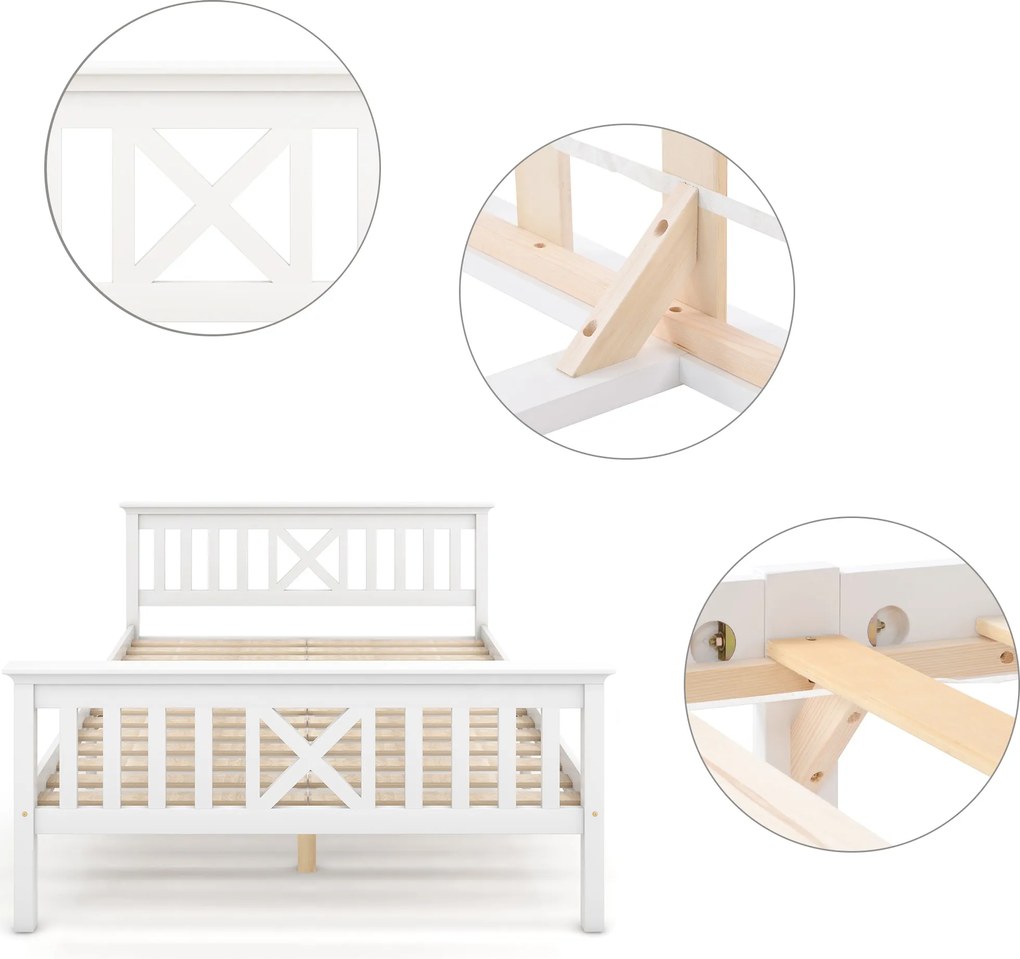 Pat matrimonial cu design minimalist, fără saltea, 140x200 cm, Alb