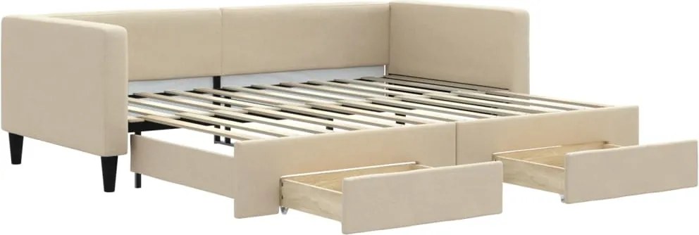 vidaXL Pat de zi cu extensie și sertare, crem, 90x200 cm, textil