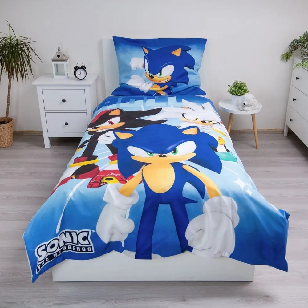 Lenjerie de pat pentru copii albastră din microfibră pentru pat de o persoană 140x200 cm Sonic – Jerry Fabrics