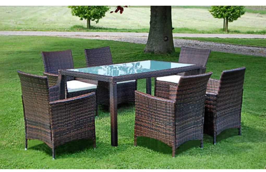 43119 vidaXL Set mobilier de exterior cu perne, 7 piese, maro, poliratan