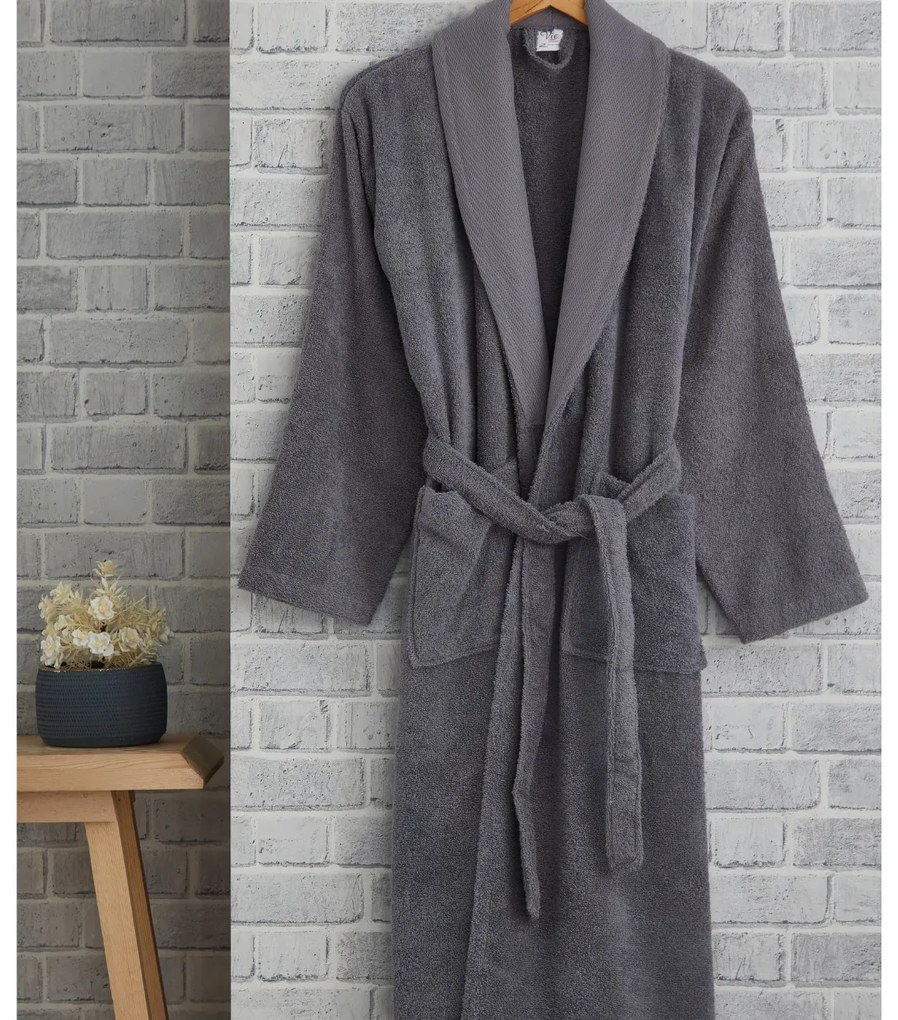 Halat de baie barbati, marimea L, vie collection, bumbac 100%, gri, SPV-08
