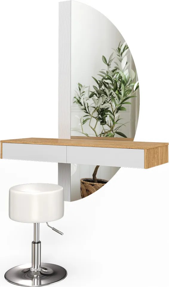 Masuta machiaj cu Oglinda LED si 2 Sertare pentru Cosmetice, Set Masa toaleta 120 cm, Alb, masuta vanity cu Riflaj, cosmetica - SEM236