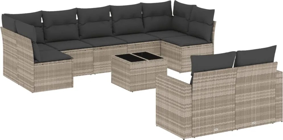 vidaXL Set canapele de grădină cu perne 10 piese gri deschis poliratan