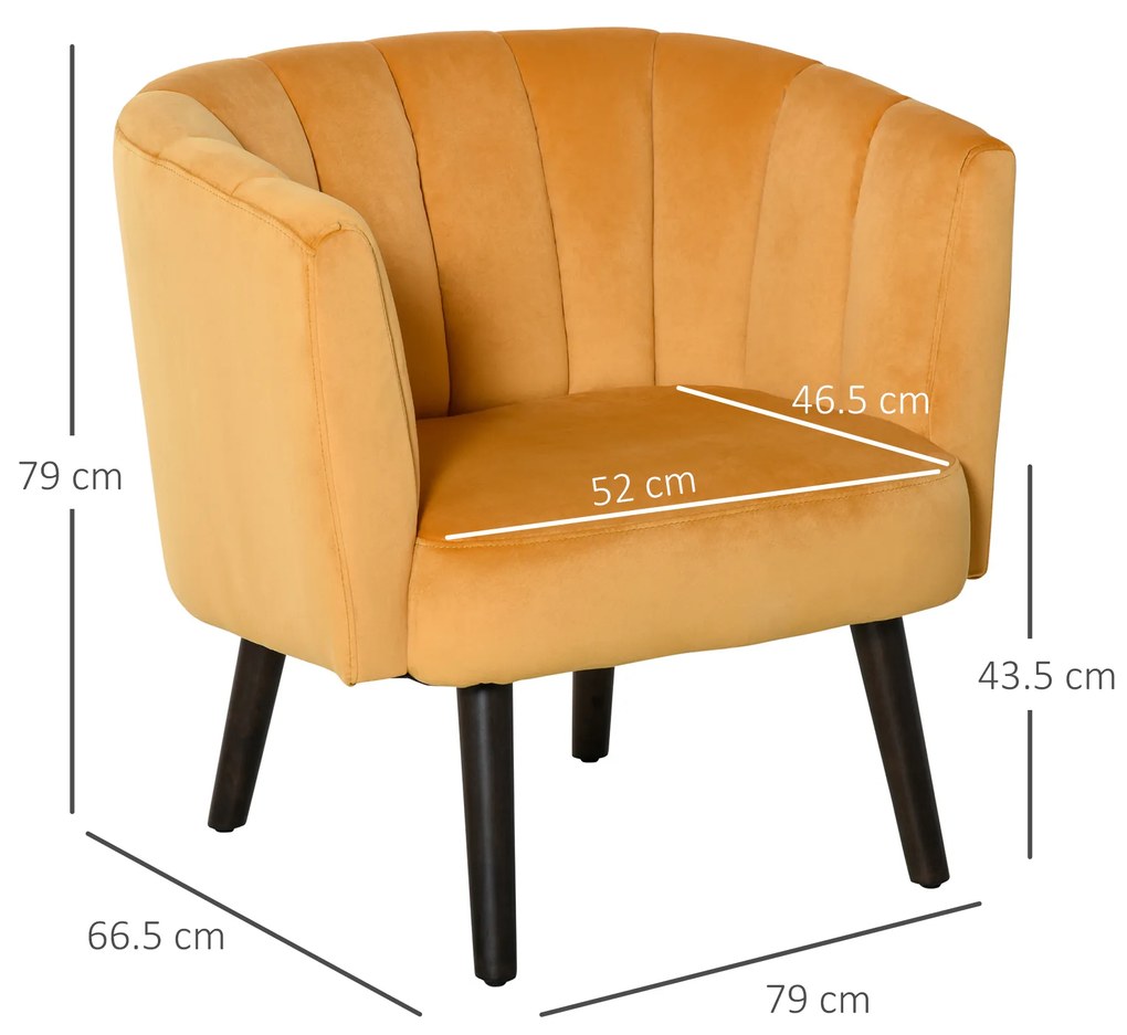 HOMCOM Fotoliu din Catifea pentru Sufragerie, Fotoliu scaun pentru Dormitor in Stil Vintage Galben 79x66,5x79cm