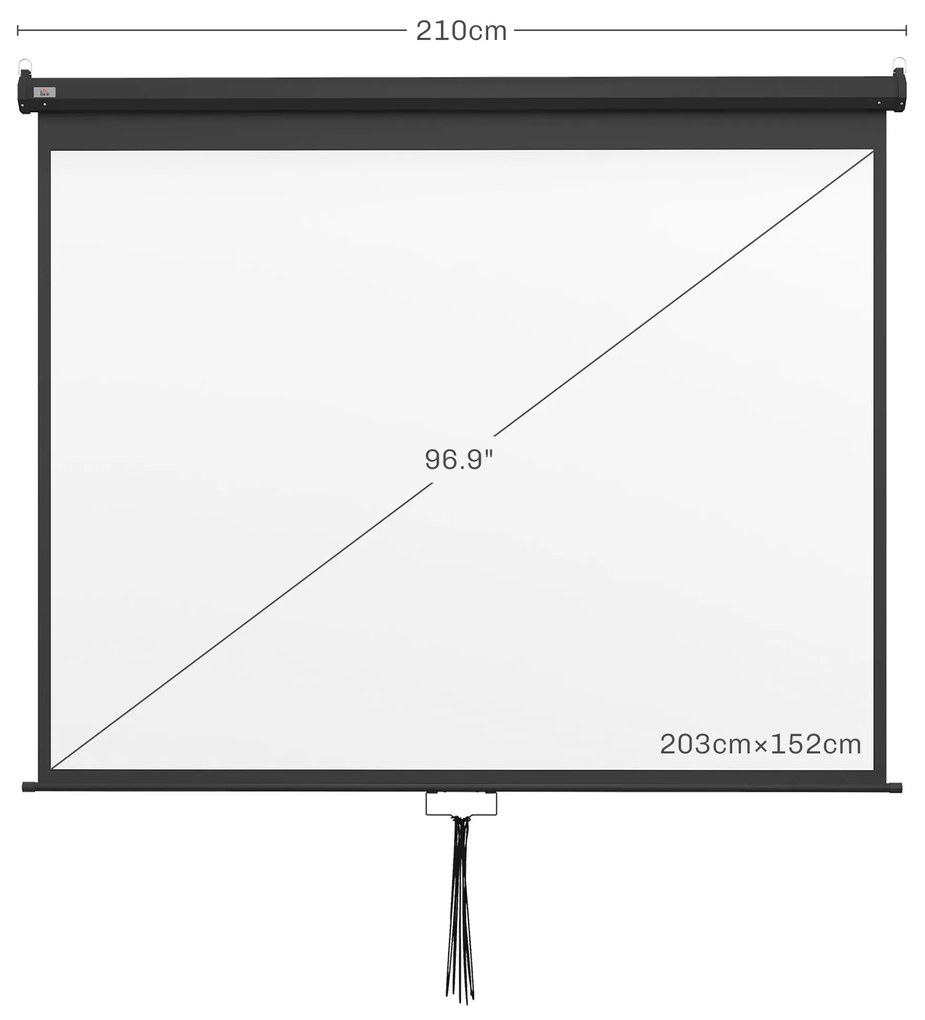 HOMCOM Ecran de Proiecție 100 Inch Reglabil, cu Montare pe Tavan și Perete, Pânză pentru Proiector, 203x152 cm, Negru | Aosom Romania