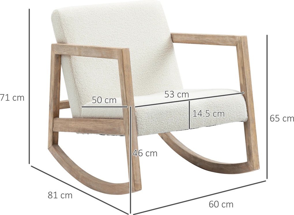 HOMCOM Scaun Balansoar Minimalist cu Pernuțe pentru Scaun și Spătar, Scaun pentru Sufragerie din Lemn de Caucciuc, Pluș și Spumă, 60x81x71 cm, Crem | Aosom Romania