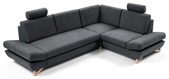 Colțar extensibil tapițat AVESTA, cu spațiu de depozitare, în formă de L, pe partea dreaptă, antracit