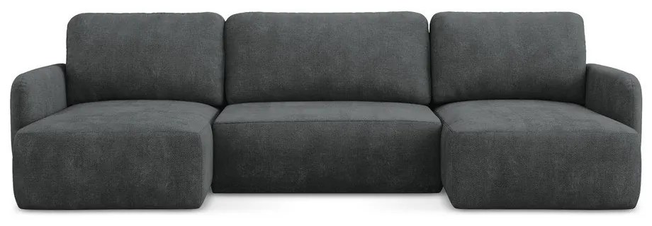 Colțar gri închis extensibil/cu spațiu de depozitare cu tapițerie din chenille (în formă de "U") Lilo – Makamii