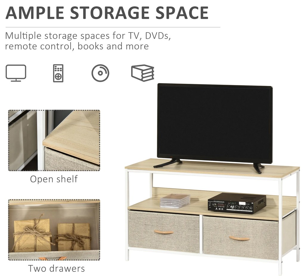 HOMCOM Mobilier pentru Televizor de 47" cu Sertare Pliabile din Material Textil și Raft, 98x29x56 cm, Lemn Natural | Aosom Romania