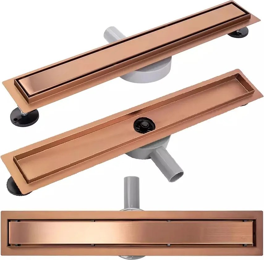 Set rigola pentru dus plus capac Rea Neo Pure finisaj cupru periat 80 cm