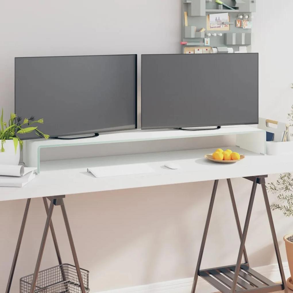 244149 vidaXL Stand TV/Suport monitor, sticlă, alb, 120x30x13 cm