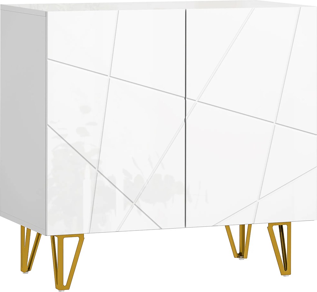 HOMCOM Aparador de Intrare cu 2 Uși și Rafturi Reglabile pentru Bucătărie Sufragerie 80x40x75 cm Alb Lucios | Aosom Romania