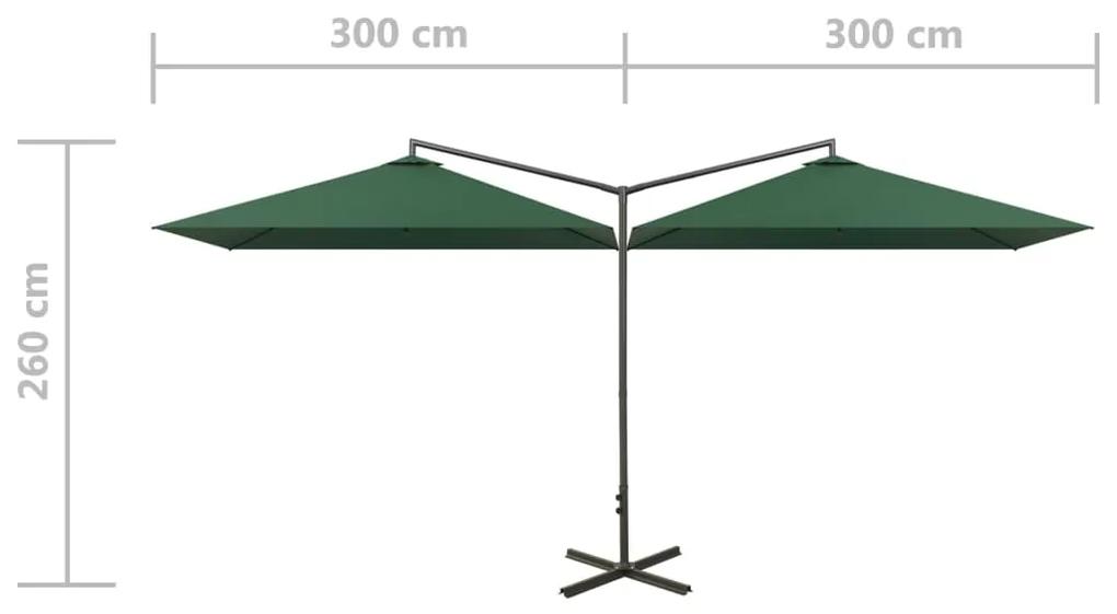 Umbrela de soare dubla cu stalp din otel, verde, 600x300 cm Verde