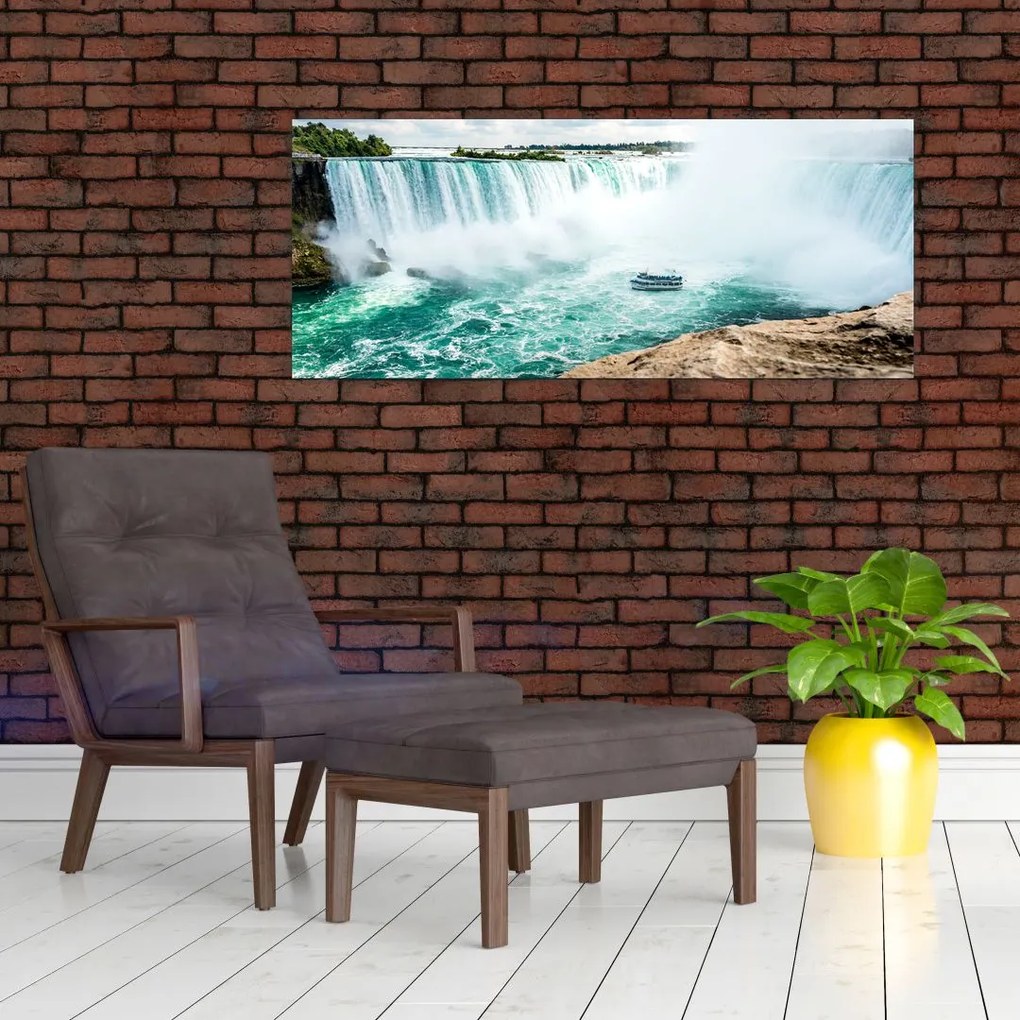 Tablou cu cascadele și corabie (120x50 cm)