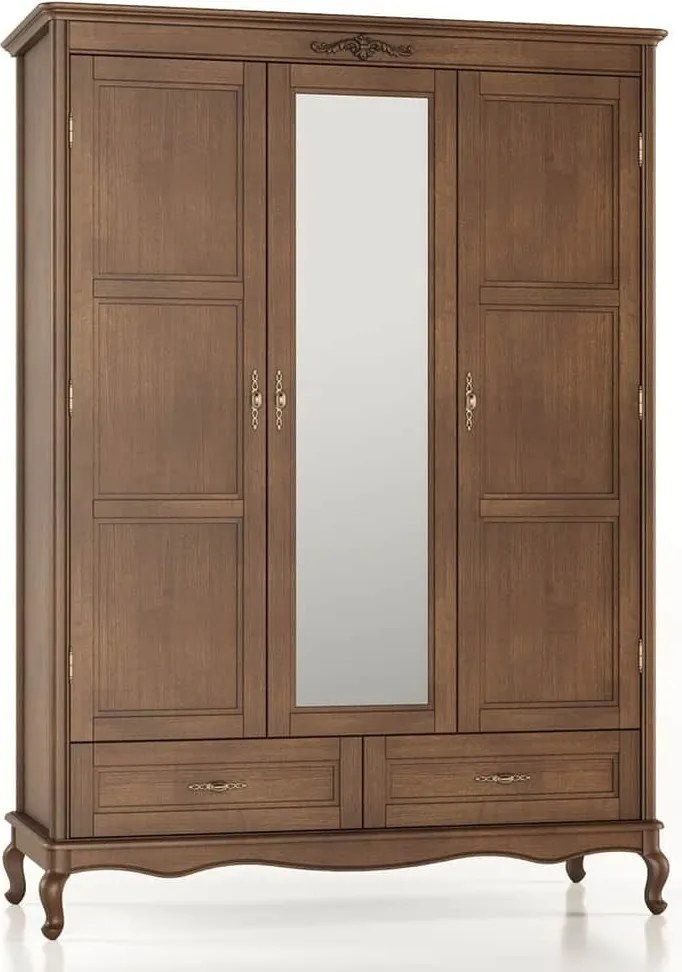 Dulap lemn masiv Seraphia 3 Uși cu Oglindă, 150 × 62 × 207 cm
