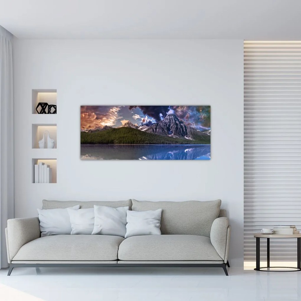 Tablou cu lac și munți (120x50 cm)