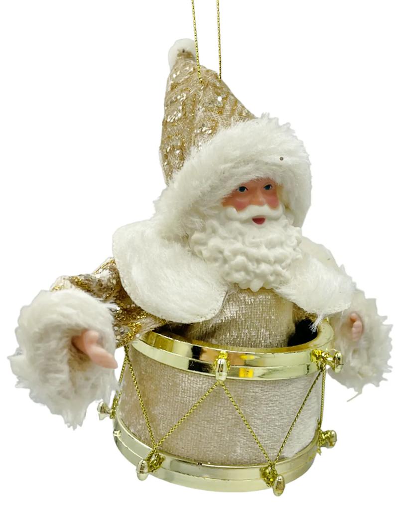 Ornament brad Drummer Santa 6x14cm, Auriu