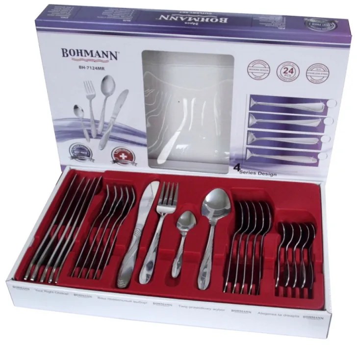 Set tacamuri Bohmann BH 7124MR, 24 buc, Cutie, Otel inoxidabil, Inox